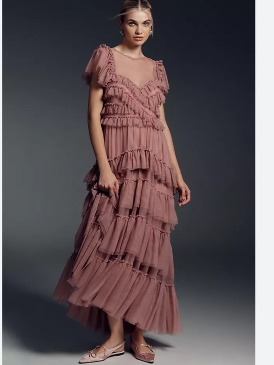 Anthropologie Dresses & Skirts - Anthropologie Ruffled-Sleeved Tiered Maxi Dress - Dusty Rose